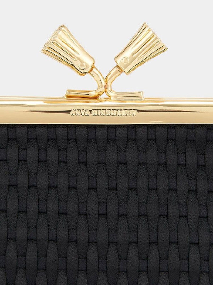 ANYA HINDMARCH Maud Clutch Tassel In Black Satin