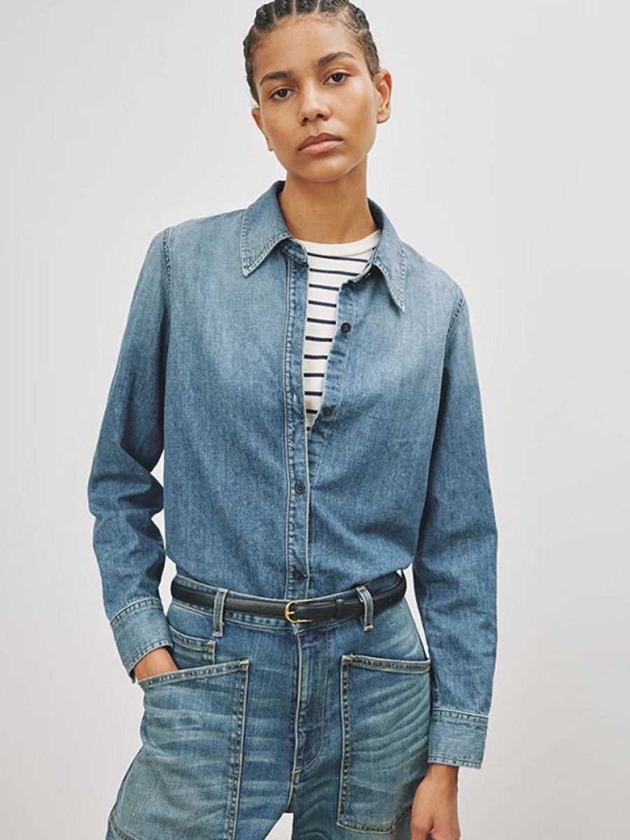 NILI LOTAN Marlise Denim Shirt In Ocean Wash