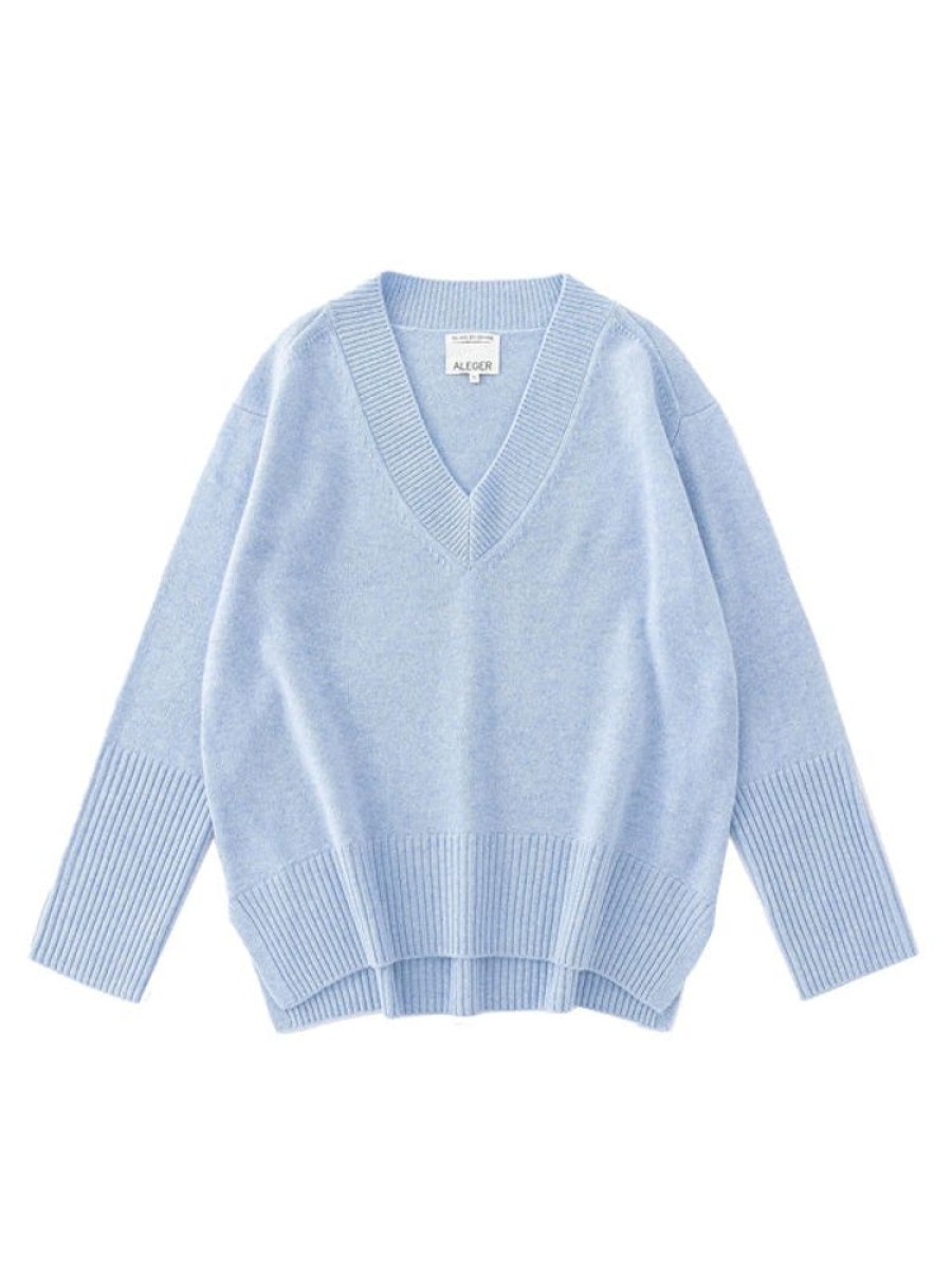 ALEGER CASHMERE N.84 Cashmere Oversized V-Neck In Sky Blue