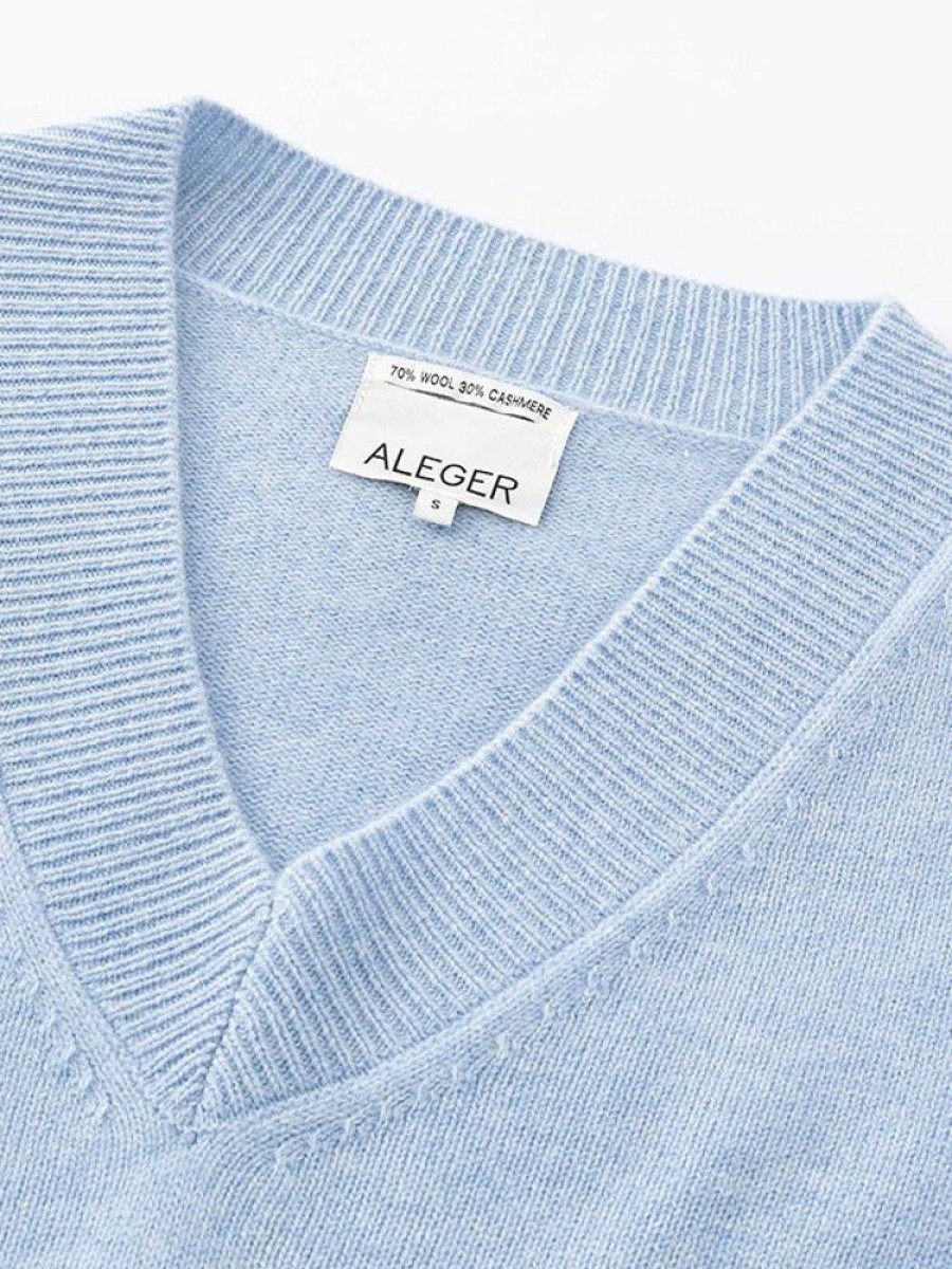 ALEGER CASHMERE N.84 Cashmere Oversized V-Neck In Sky Blue