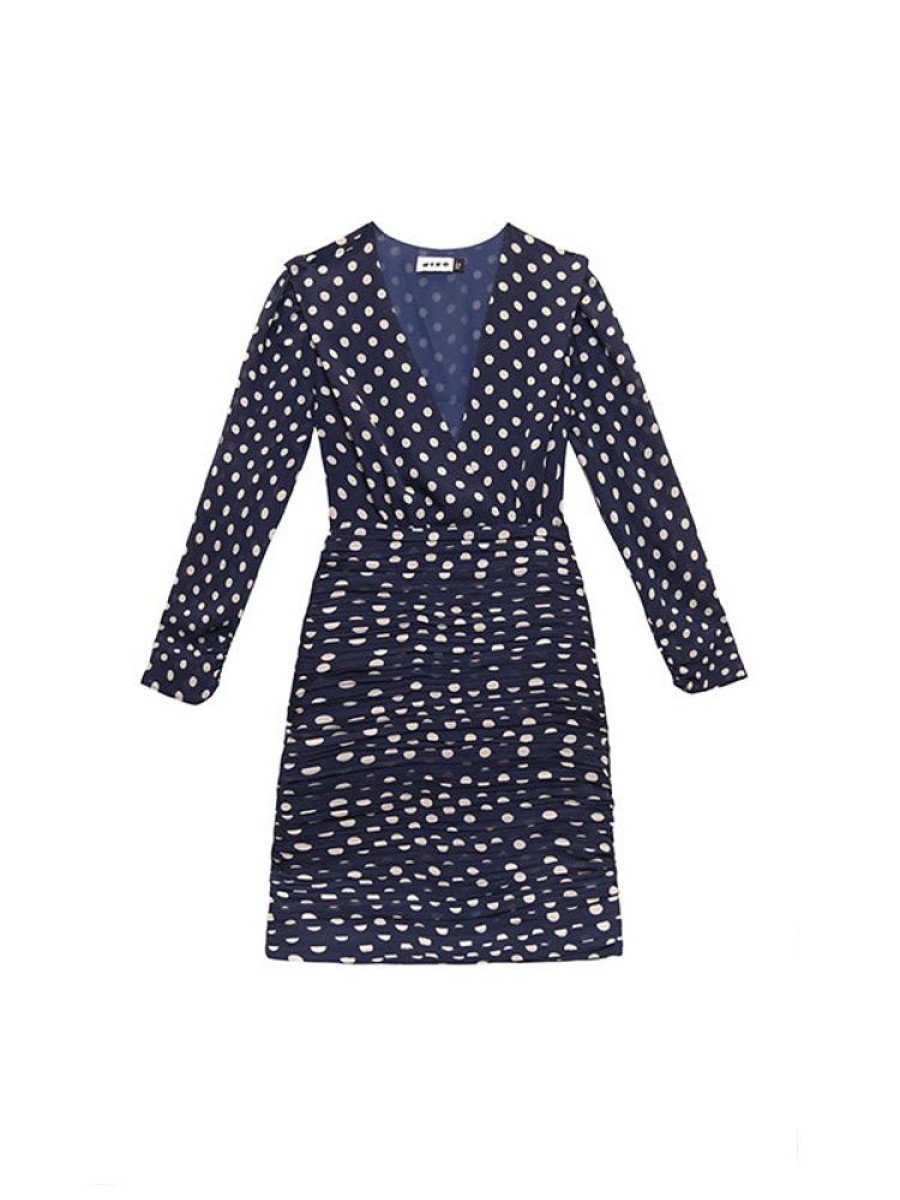 RIXO Golden Dress In Scatter Spot Navy