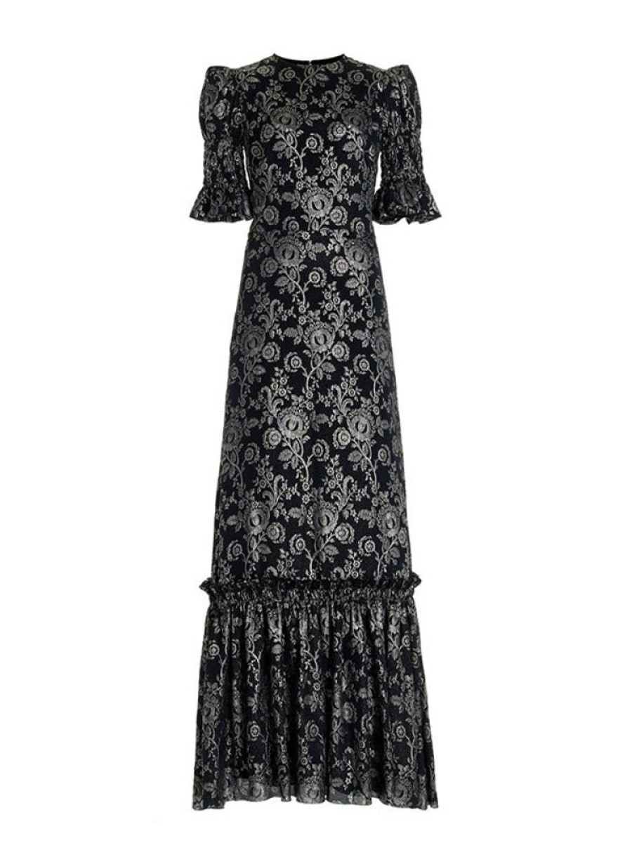 THE VAMPIRES WIFE The Nightflight Dress In Floral Black/Silver