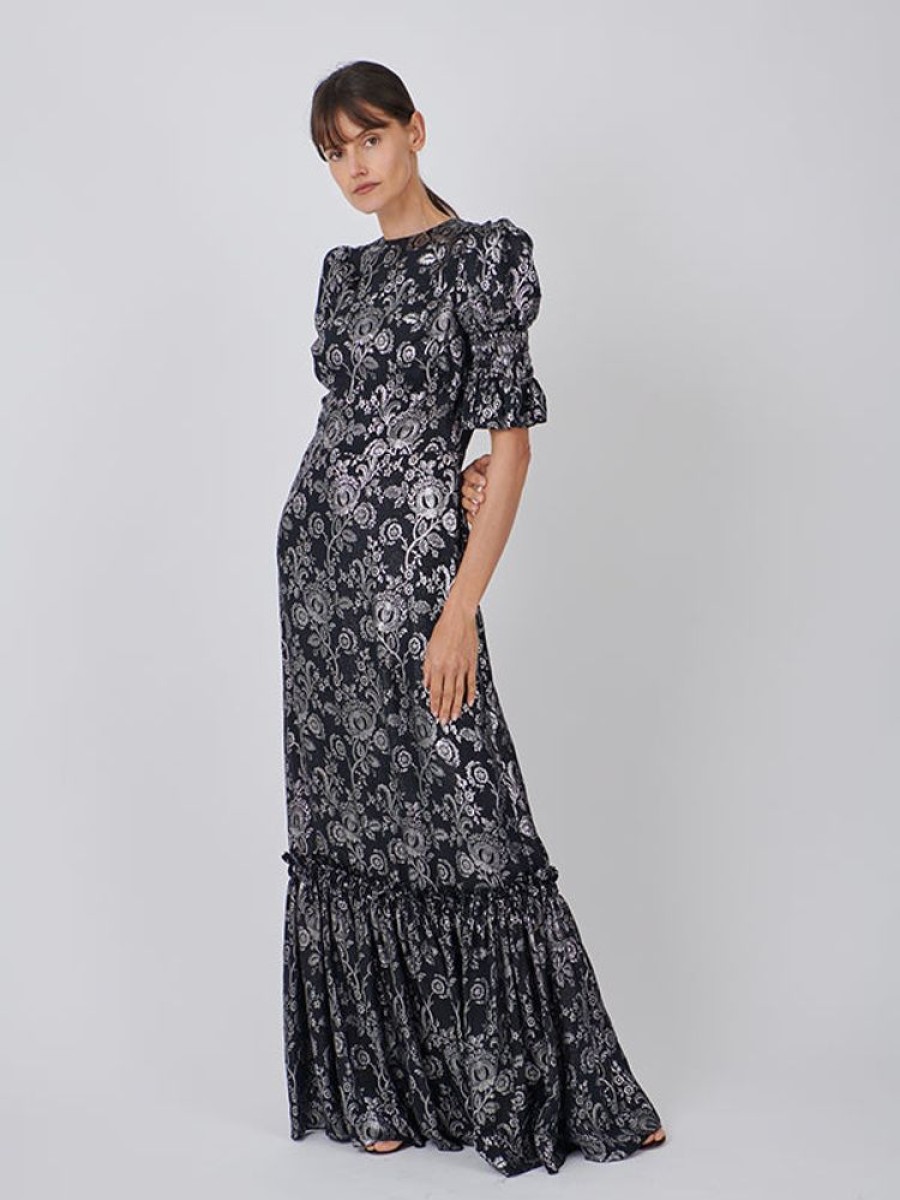 THE VAMPIRES WIFE The Nightflight Dress In Floral Black/Silver