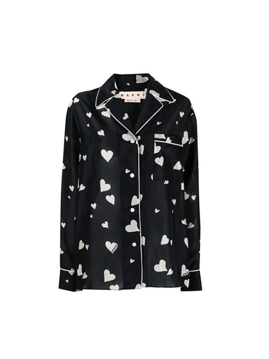 MARNI Heart Print Shirt In Black