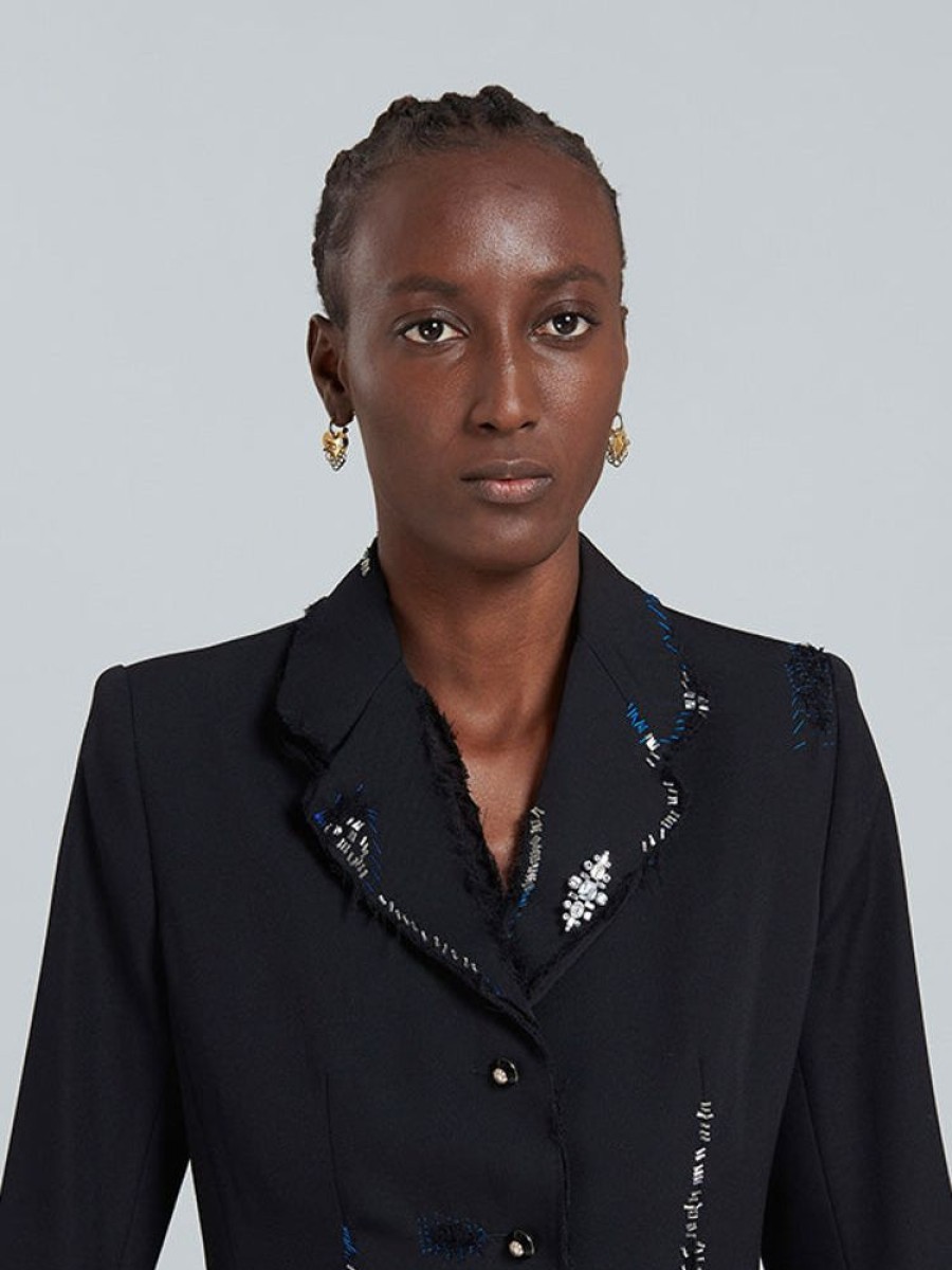 MARNI Black Fitted Wool Blazer With Embroidery