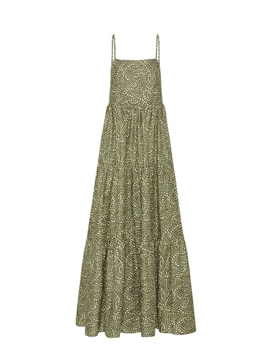 MATTEAU Tiered Low Back Sundress In Jasmine Olive