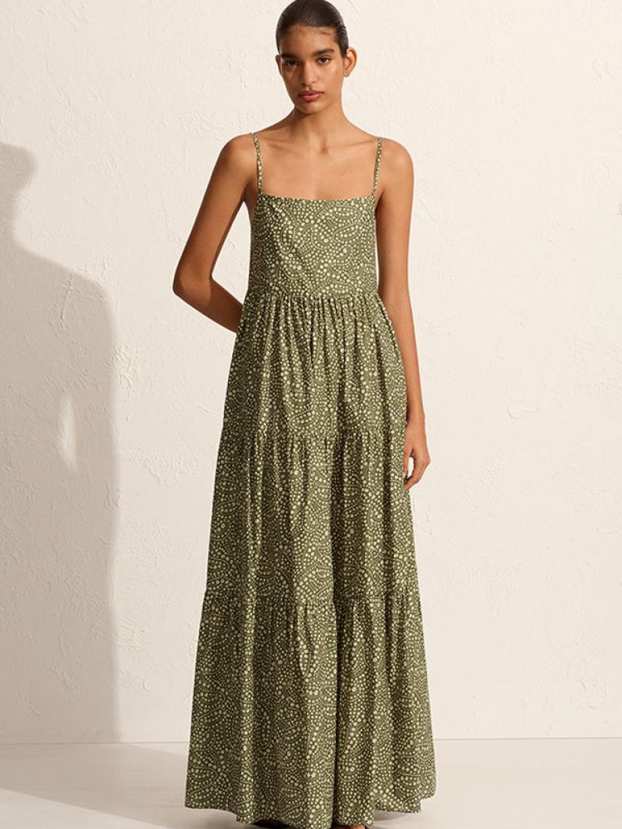 MATTEAU Tiered Low Back Sundress In Jasmine Olive