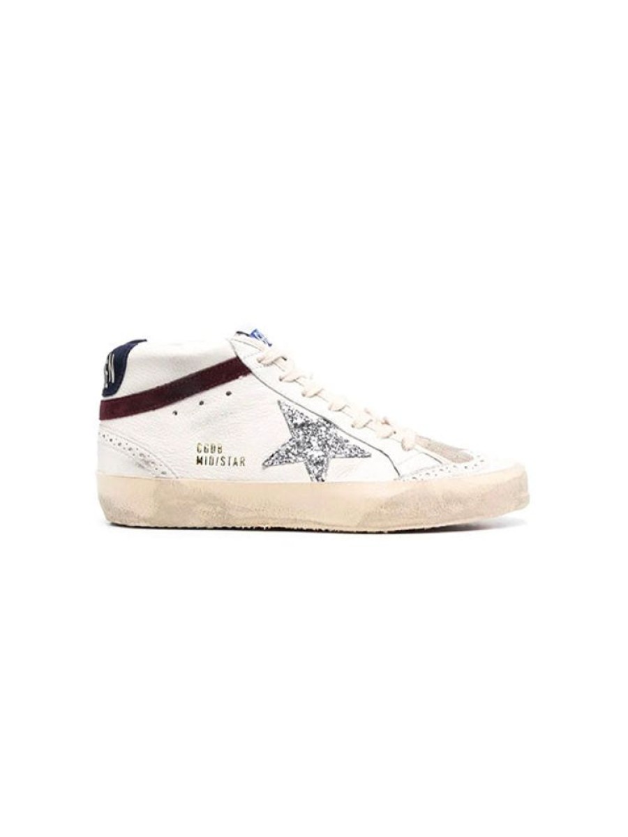 GOLDEN GOOSE Mid Star In White Silver & Wine