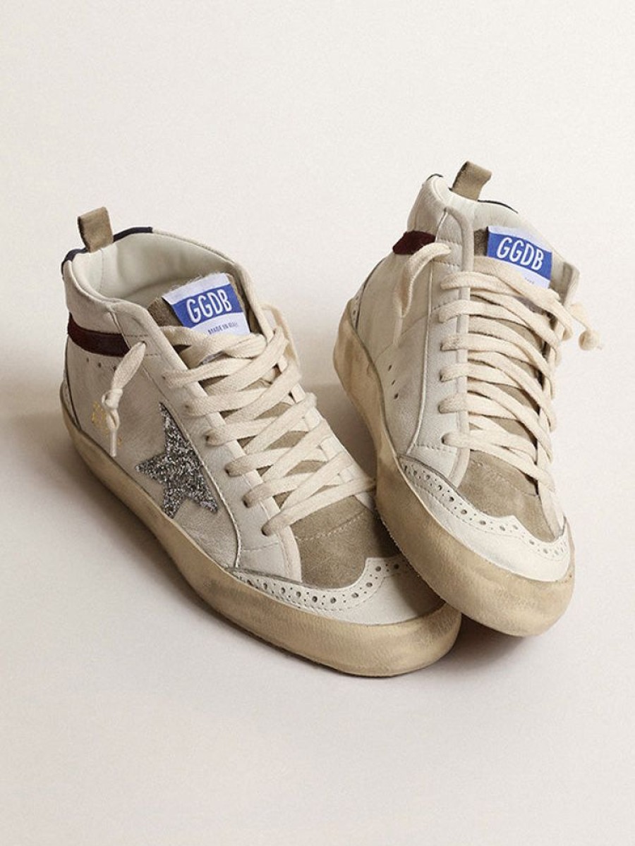 GOLDEN GOOSE Mid Star In White Silver & Wine