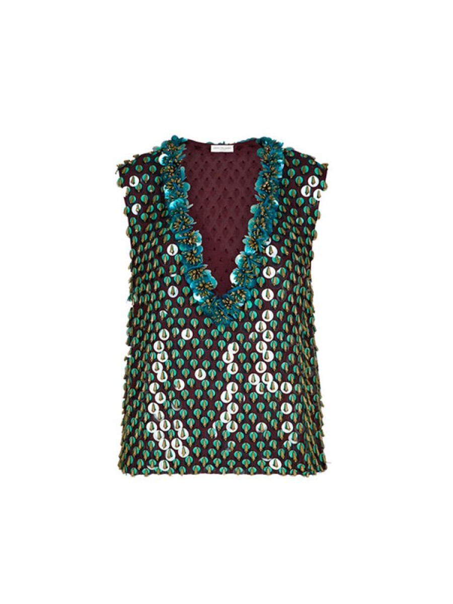 DRIES VAN NOTEN College Embellished Top In Wine