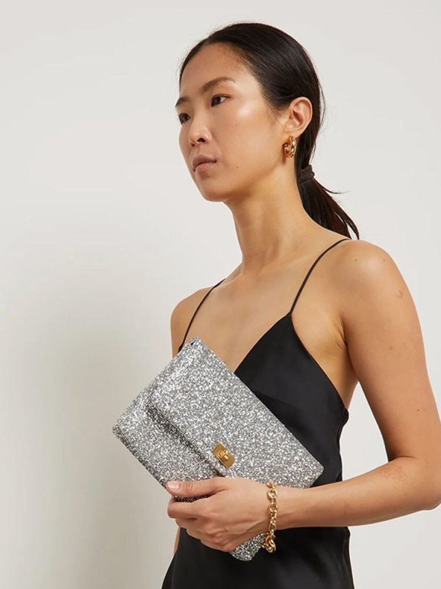 ANYA HINDMARCH Valorie Clutch In Anthracite Glitter