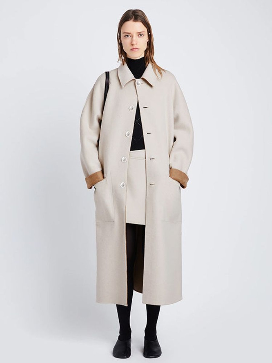 PROENZA SCHOULER WHITE LABEL Reversible Double Face Coat In Camel/Off White