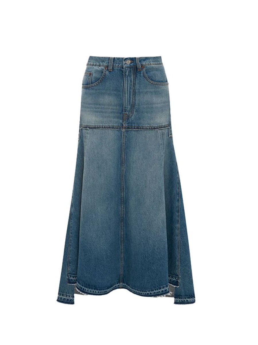 VICTORIA BECKHAM Patched Denim Skirt In Vintage Wash