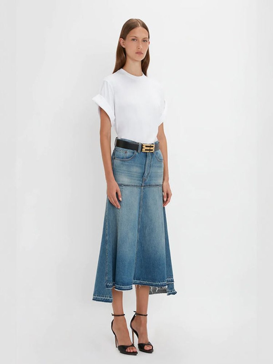 VICTORIA BECKHAM Patched Denim Skirt In Vintage Wash