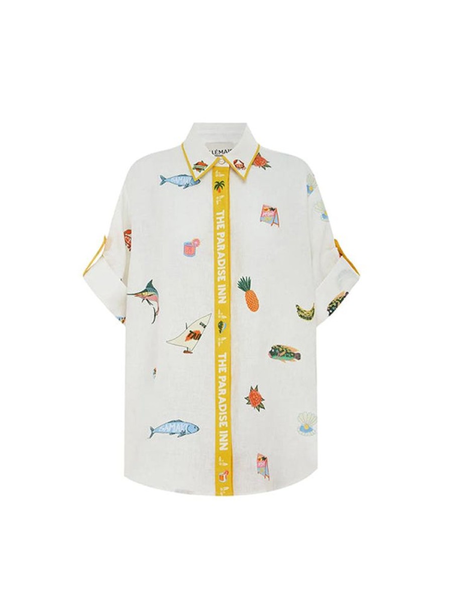 ALEMAIS Blue Marlin Embroidered Shirt