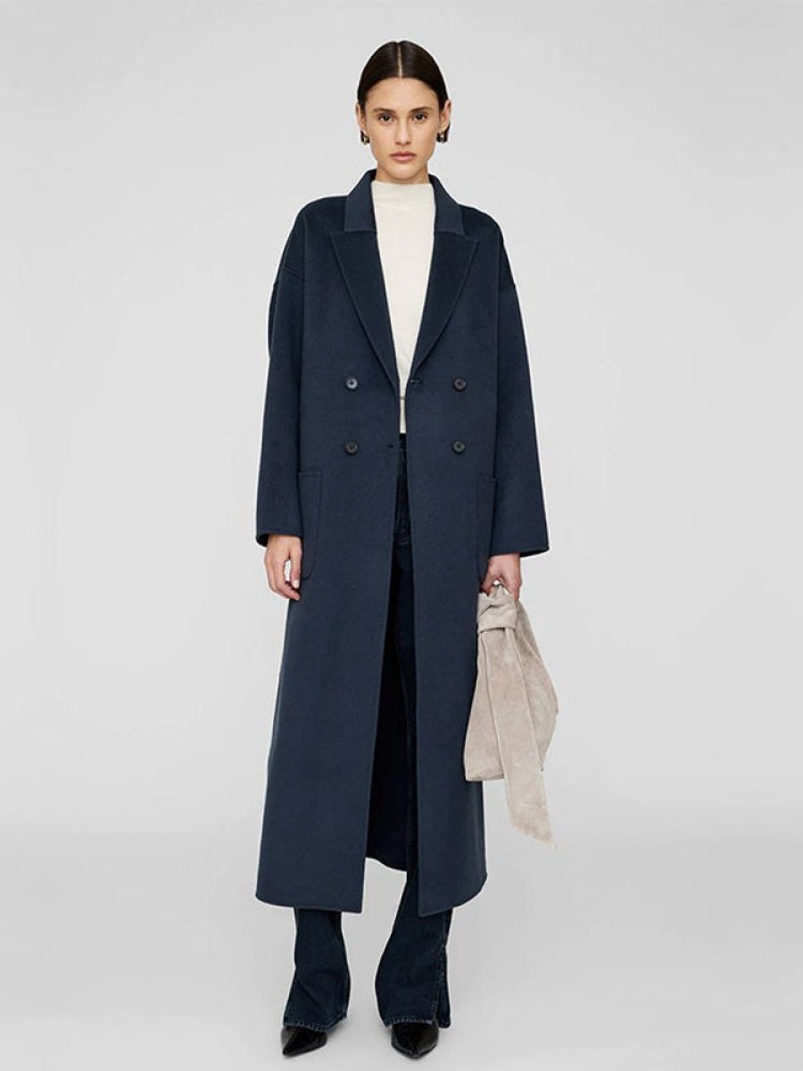 ANINE BING Dylan Maxi Coat In Navy