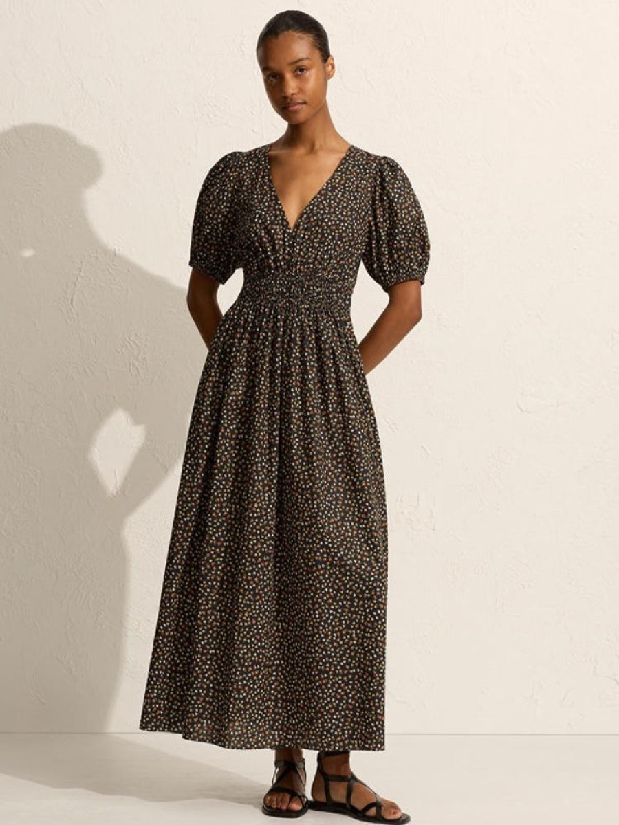 MATTEAU Plunge Button Midi Dress In Meadow