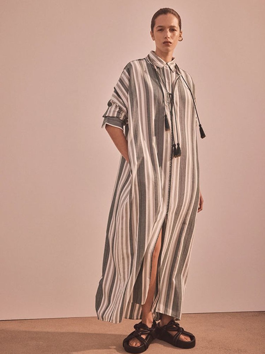 ILIO NEMA Knossos Caftan In Green Stripe