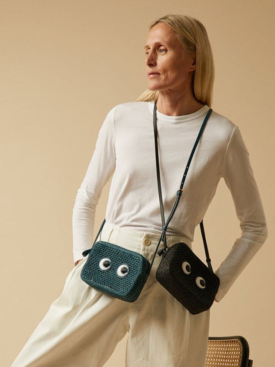 ANYA HINDMARCH Cross Body Eyes In Light Petrol Raffia