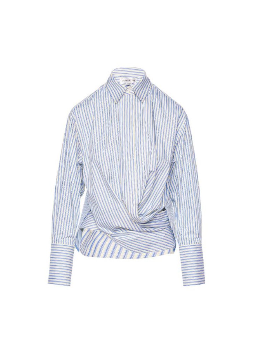 VICTORIA BECKHAM Wrap Front Blouse In Chamomile/Oxford Blue