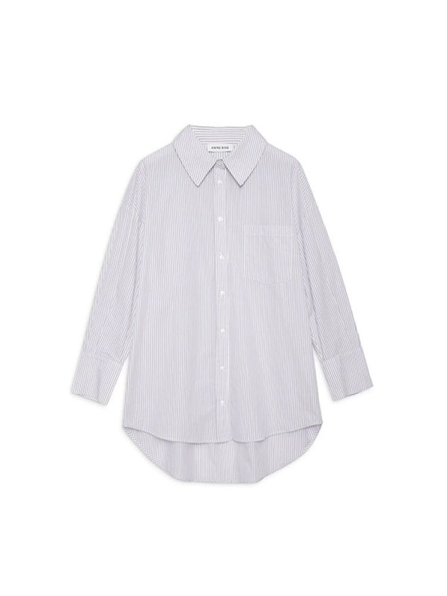 ANINE BING Mika Shirt In White And Lavender Stripe