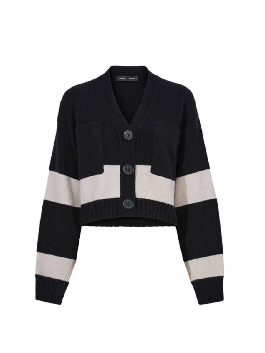 PROENZA SCHOULER Sofia Cardigan In Black Striped Cahsmere