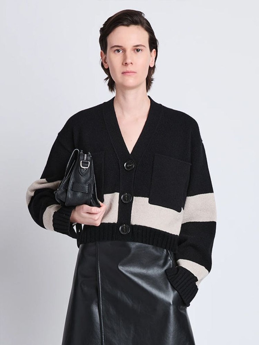 PROENZA SCHOULER Sofia Cardigan In Black Striped Cahsmere