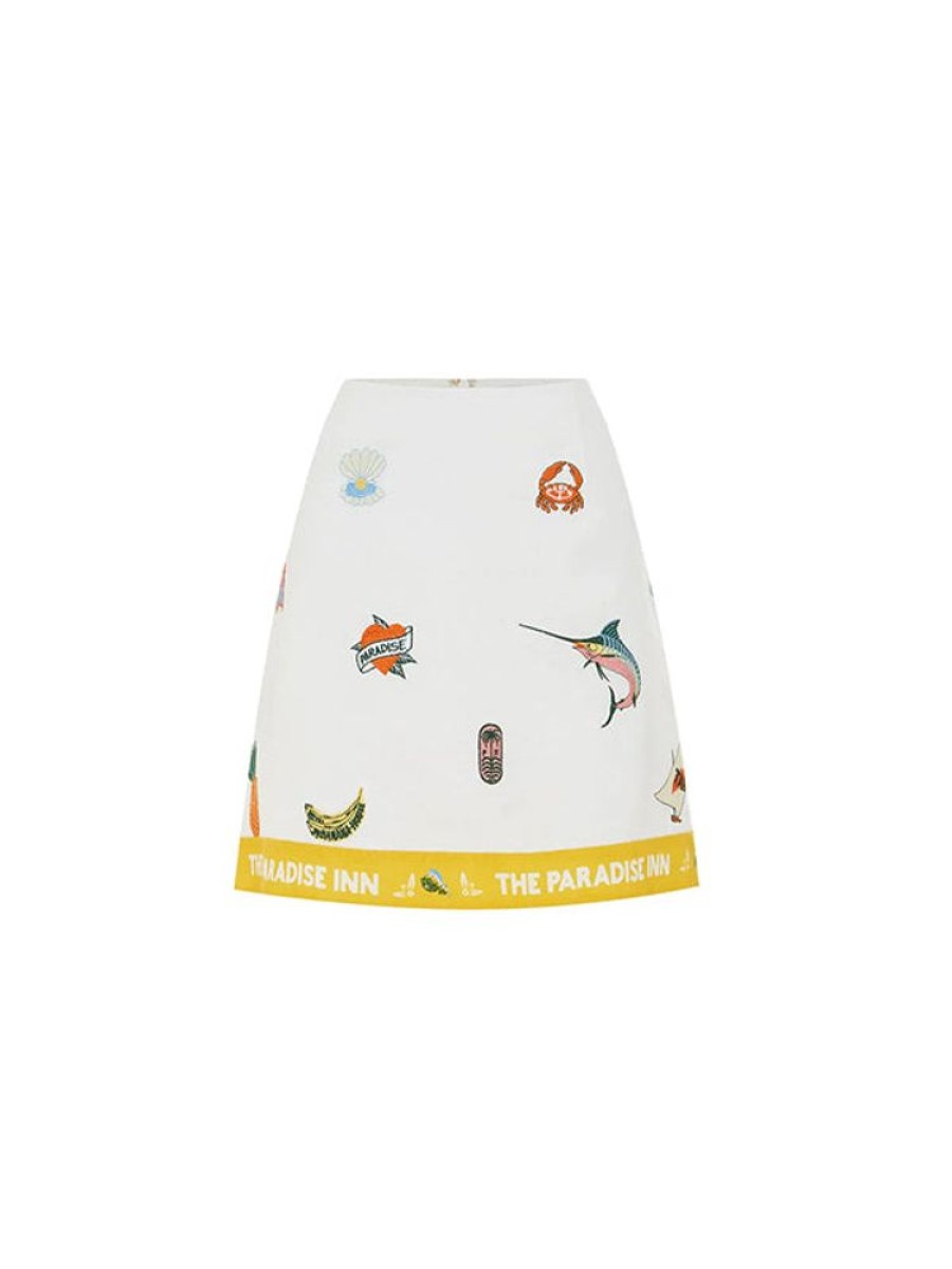 ALEMAIS Blue Marlin Embroidered Skirt