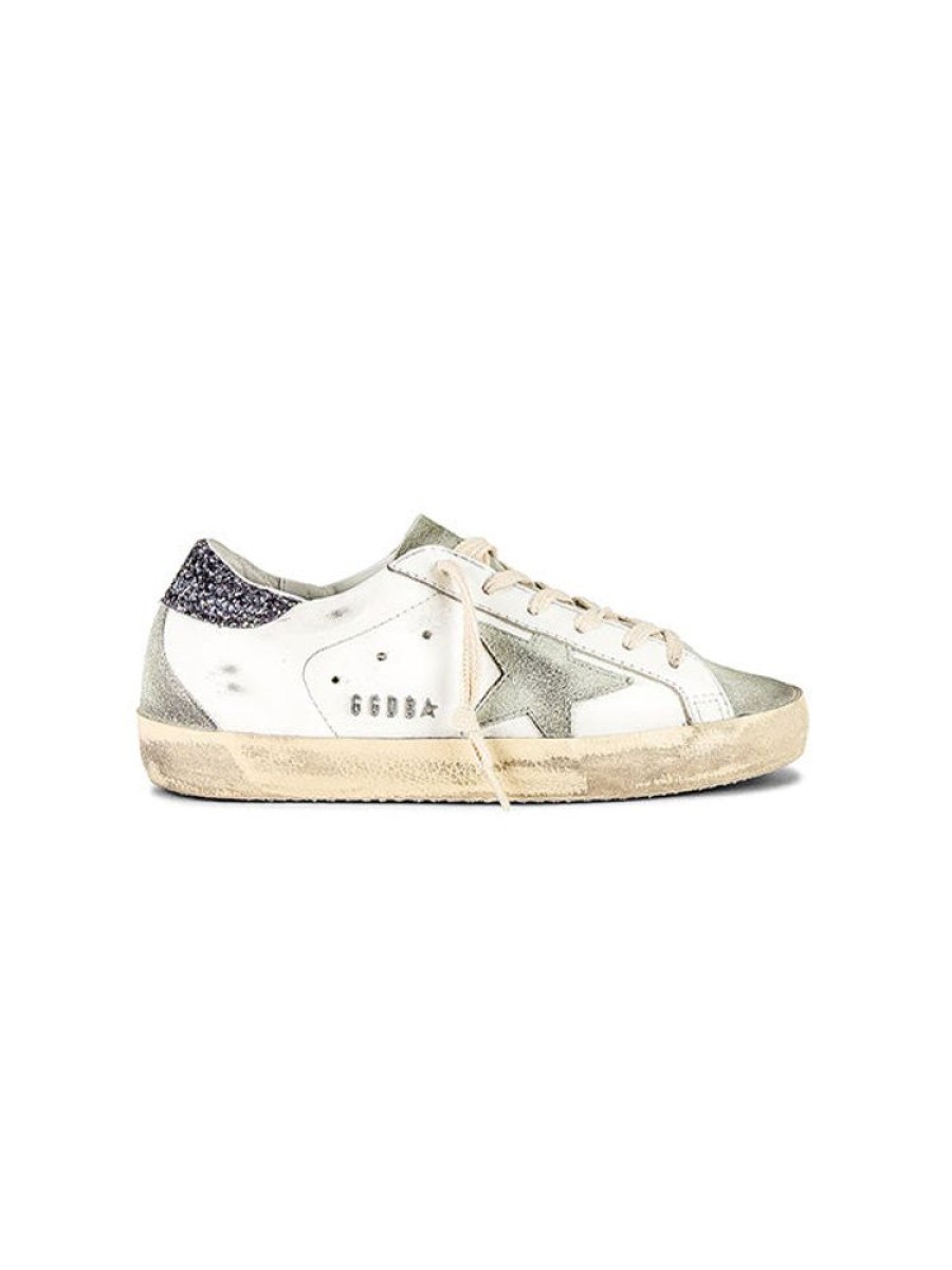 GOLDEN GOOSE Super-Star In White & Grey Glitter Heel