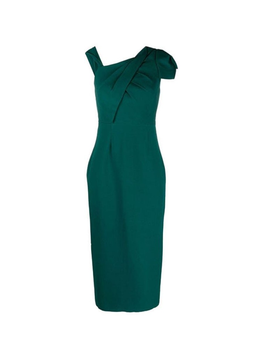 ROLAND MOURET Asymmetric Midi Dress In Green