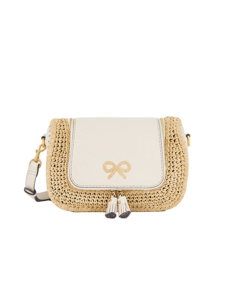 ANYA HINDMARCH Vere Small Soft Satchel In Chalk/Raffia