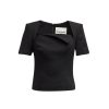 ROLAND MOURET Short Sleeve Wool Crepe Top In Black