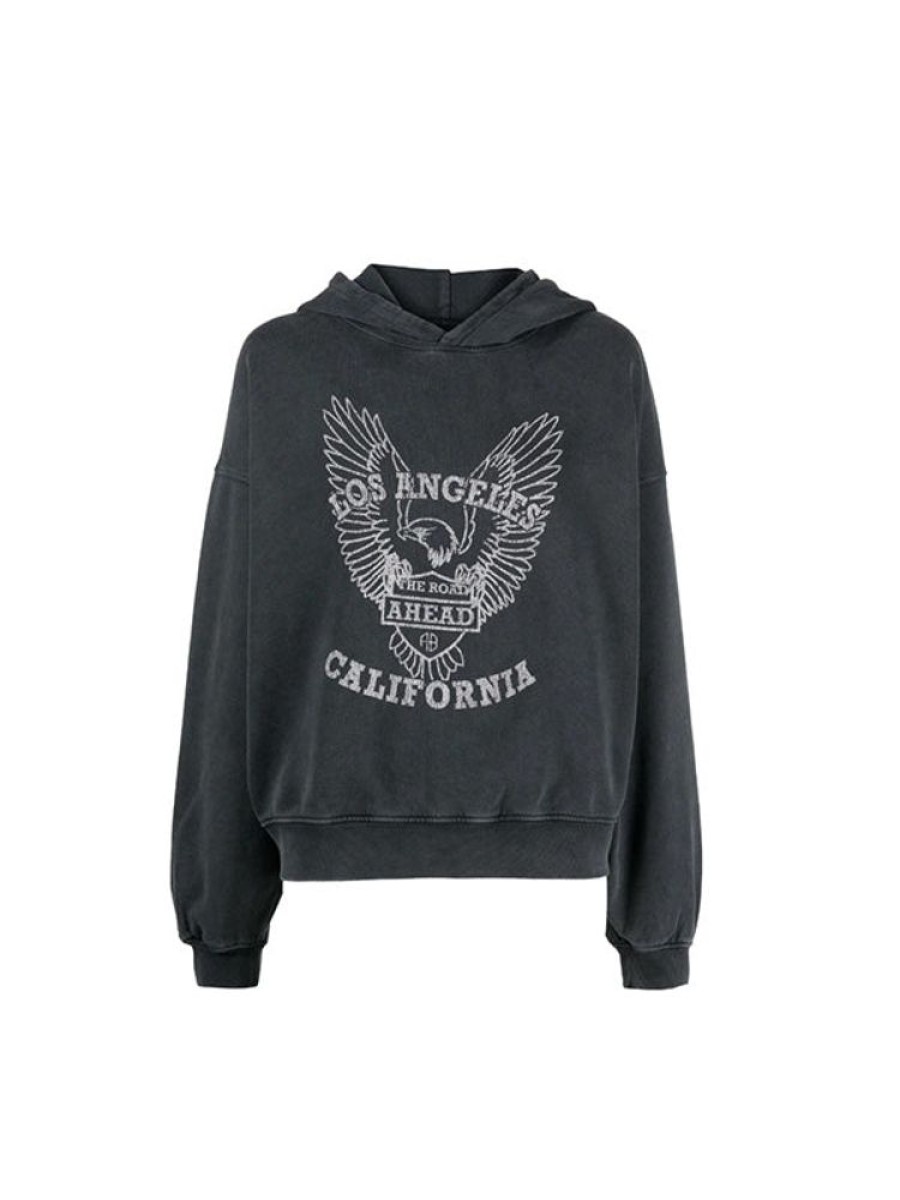 ANINE BING Alex Hoodie White Eagle In Washed Black