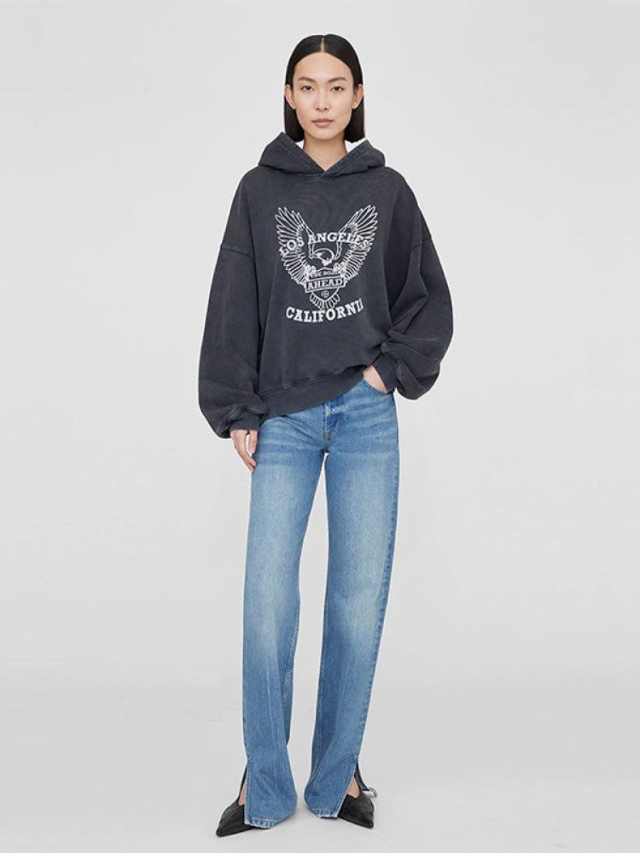 ANINE BING Alex Hoodie White Eagle In Washed Black