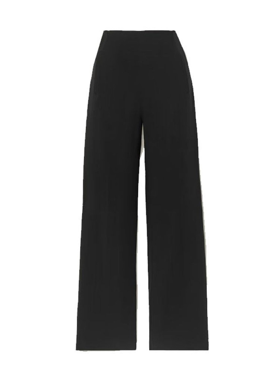 ROLAND MOURET Wide Leg Stretch Cady Trouser In Black