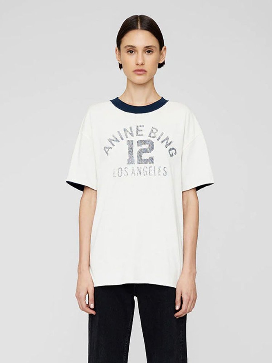 ANINE BING Toni Tee Reversible In Washed Navy And Off White