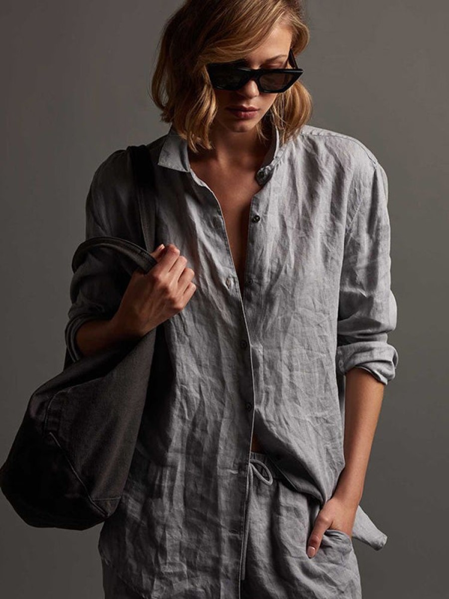 JAMES PERSE Lightweight Linen Shirt In Breeze Pigment