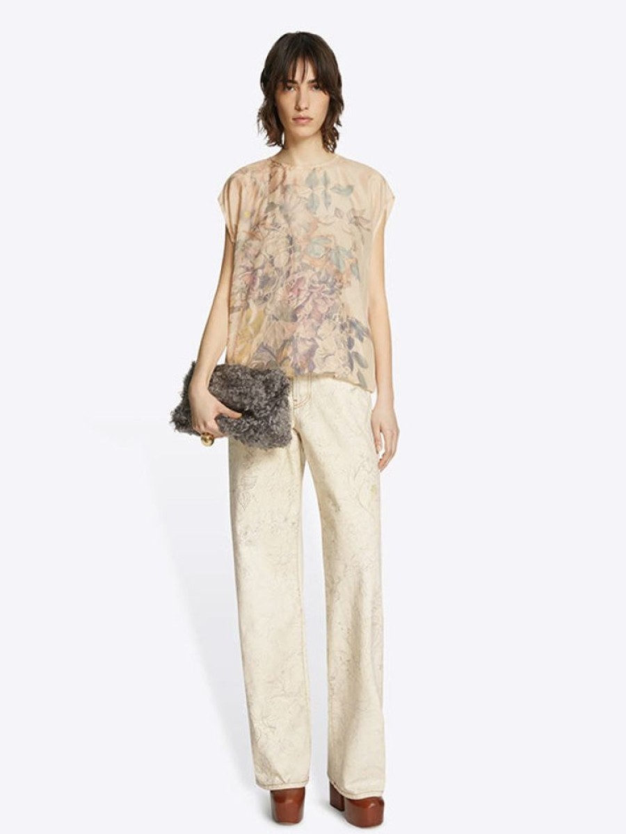 DRIES VAN NOTEN Capo Printed Silk Top In Ecru