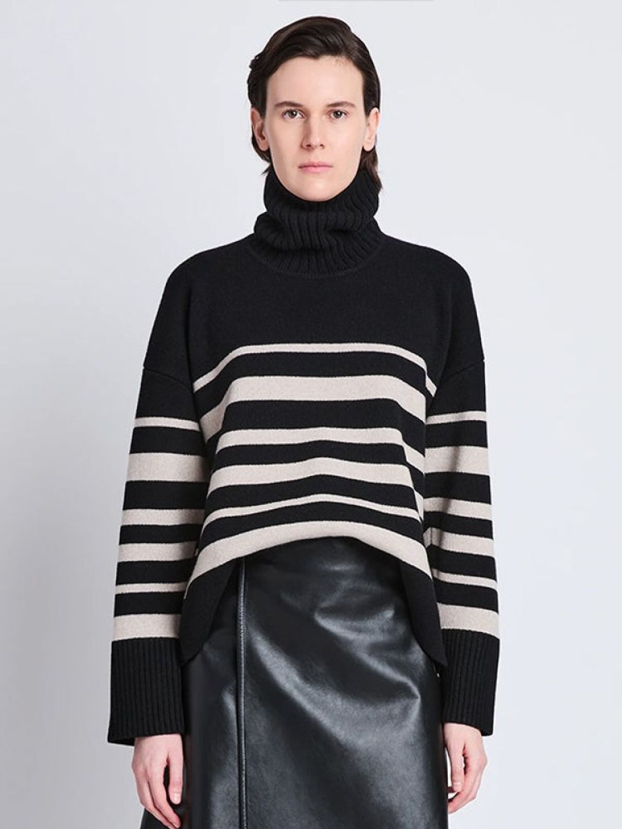 PROENZA SCHOULER Sandra Turtleneck In Black Striped Cashmere