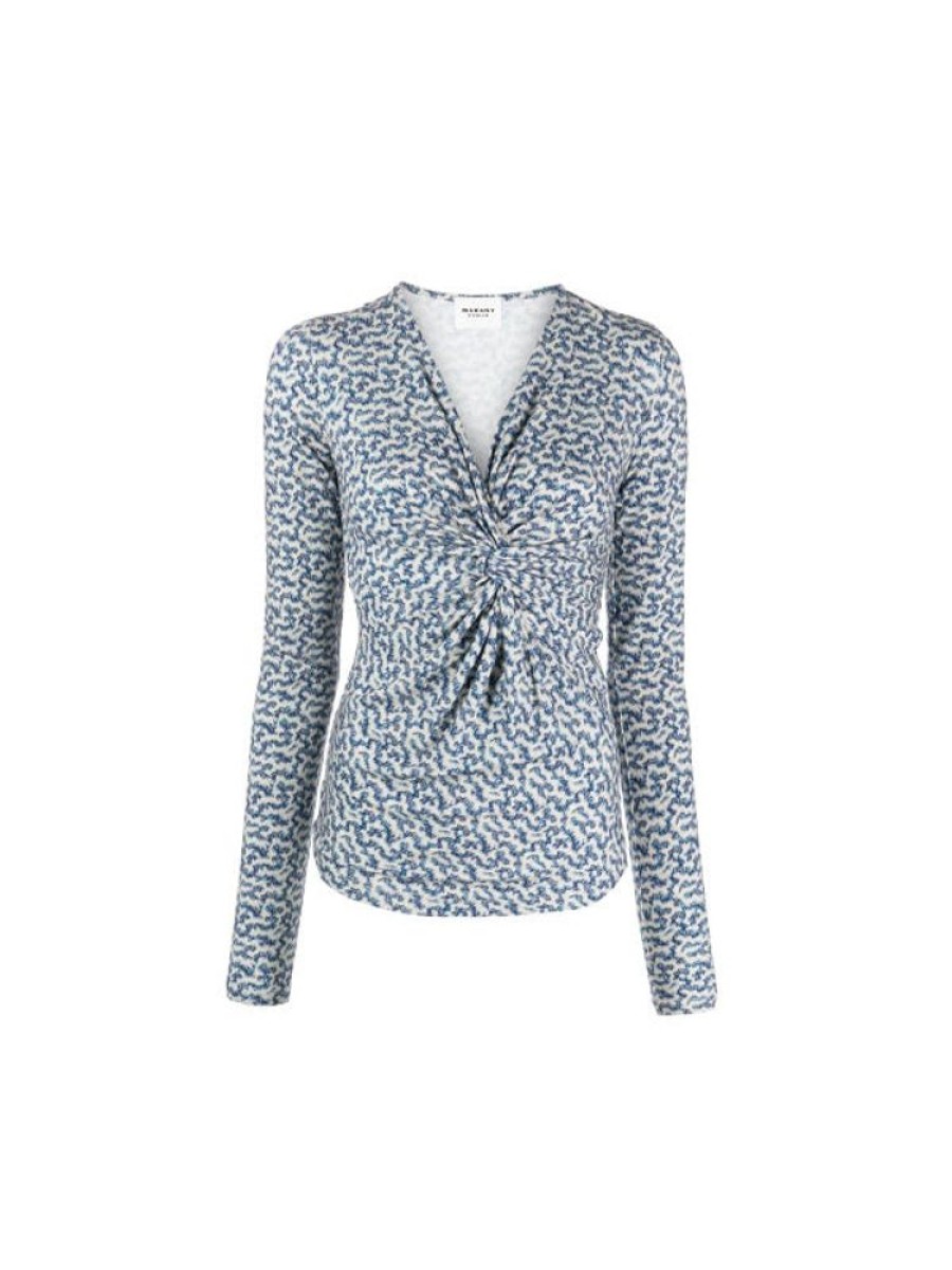 ISABEL MARANT ETOILE Lyss Top In Blue/Ecru