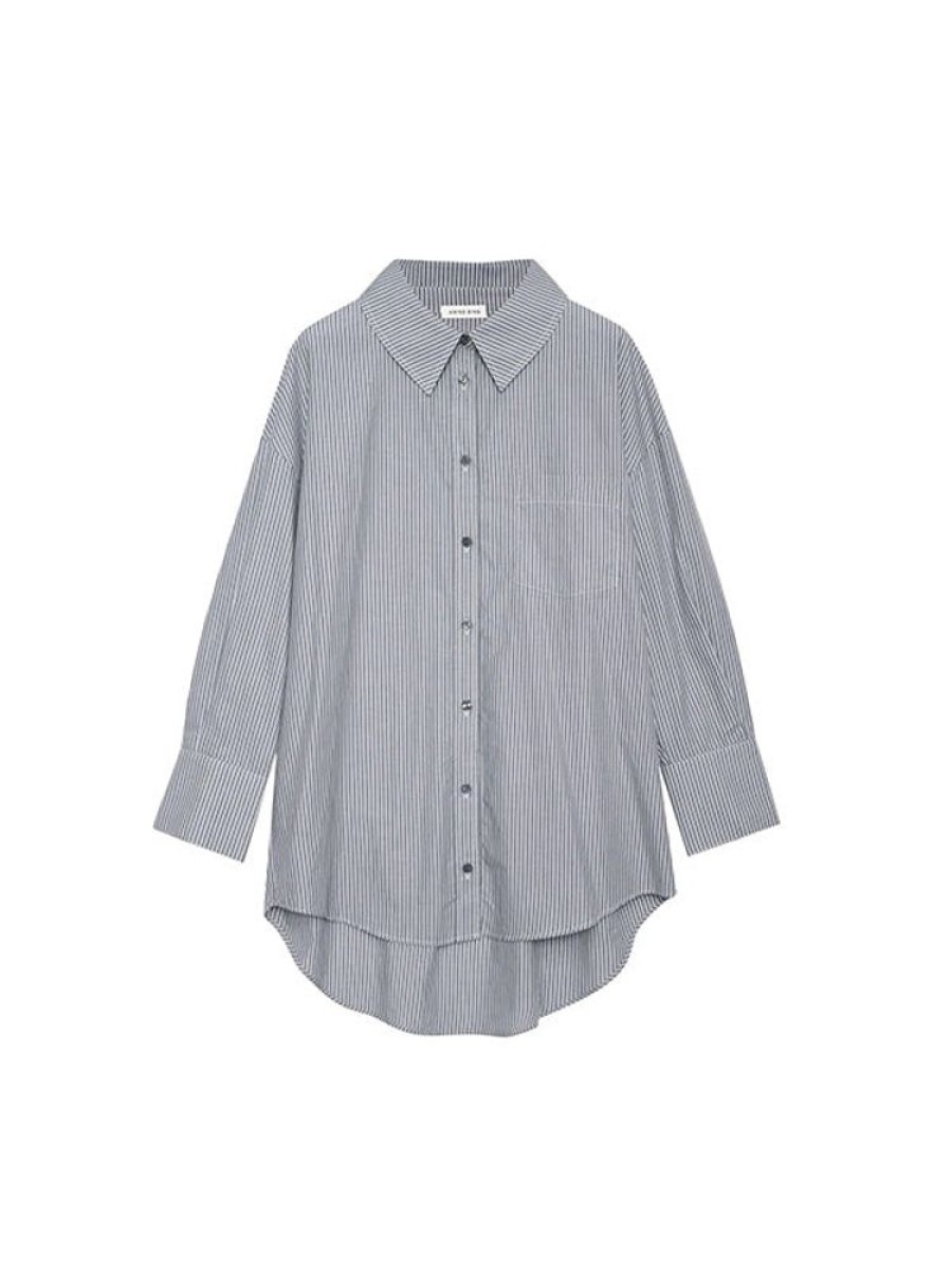 ANINE BING Mika Shirt In Grey And White Stripe