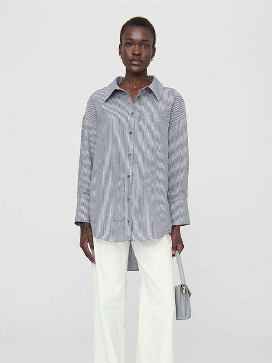 ANINE BING Mika Shirt In Grey And White Stripe