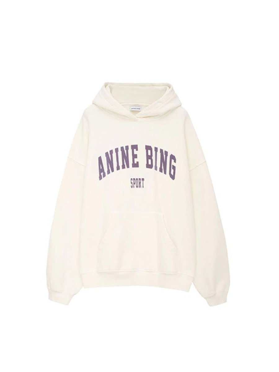 ANINE BING Harvey Sweatshirt In Off White With Purple