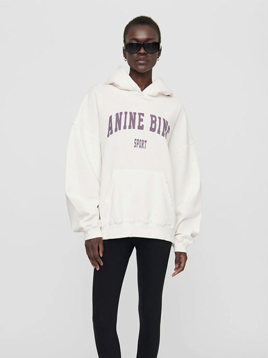 ANINE BING Harvey Sweatshirt In Off White With Purple