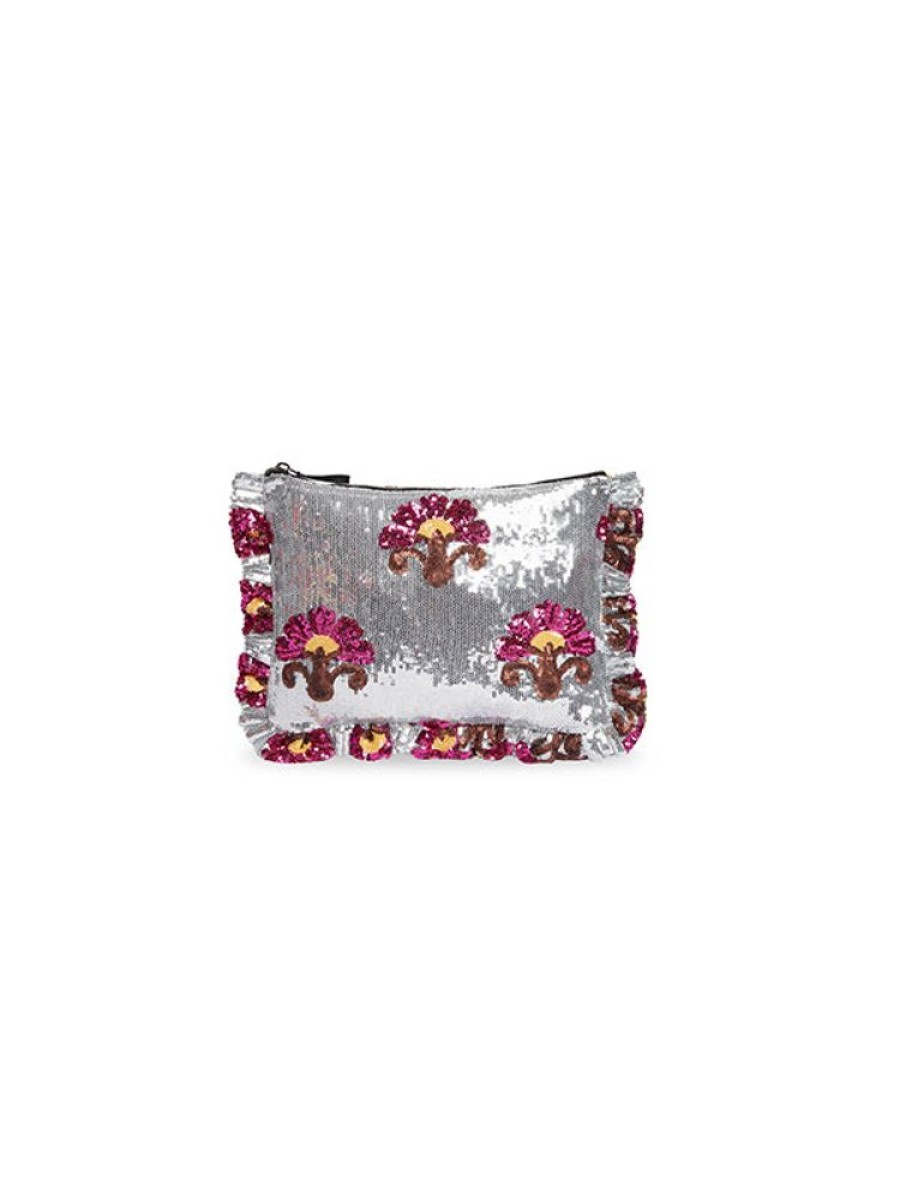 LA DOUBLEJ Hand Pochette In Textured Silver Sequin