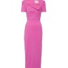 ROLAND MOURET Short Sleeve Crepe Midi Dress In Pink