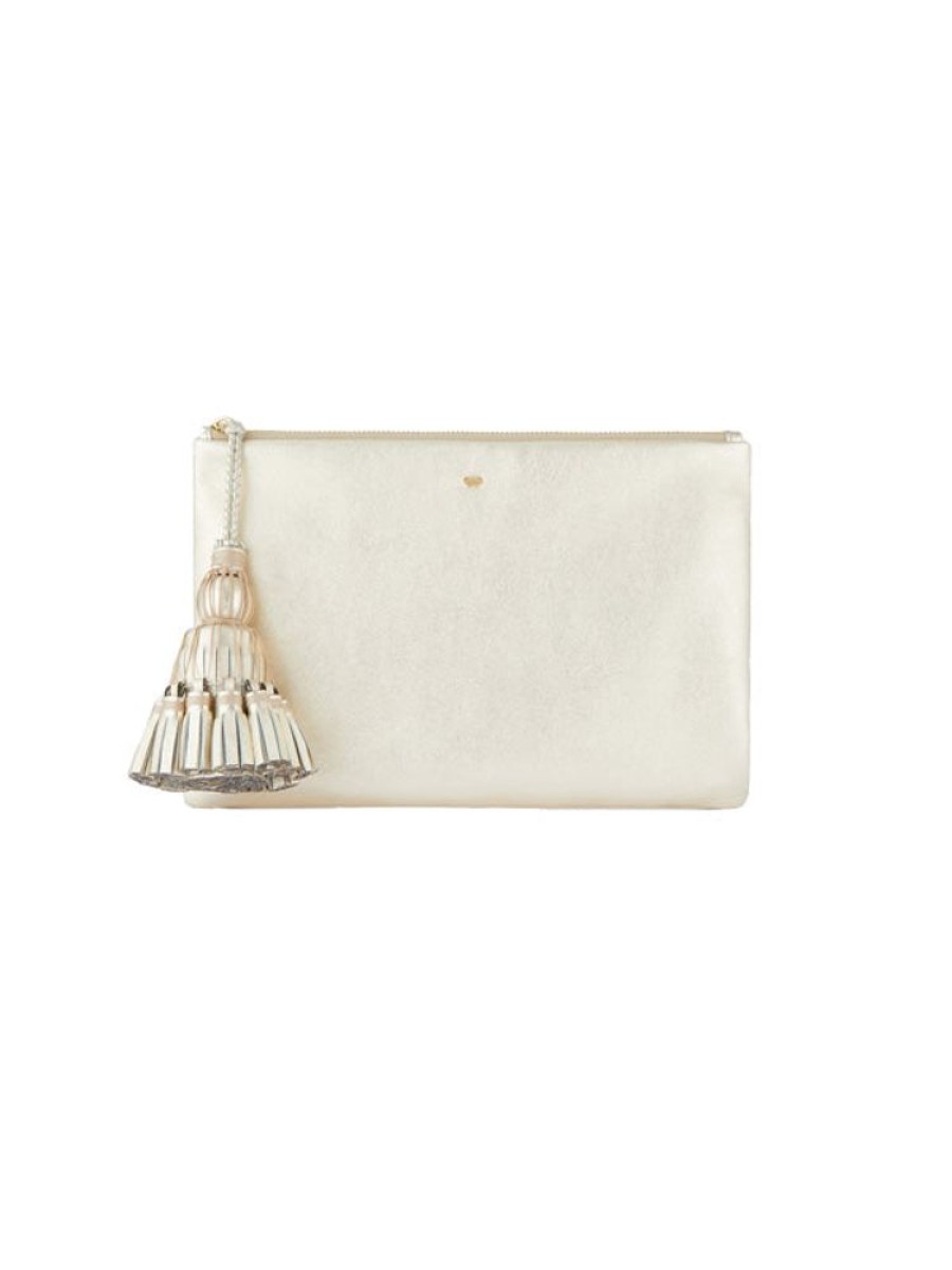 ANYA HINDMARCH Georgiana Clutch In Light Gold Metallic Nappa