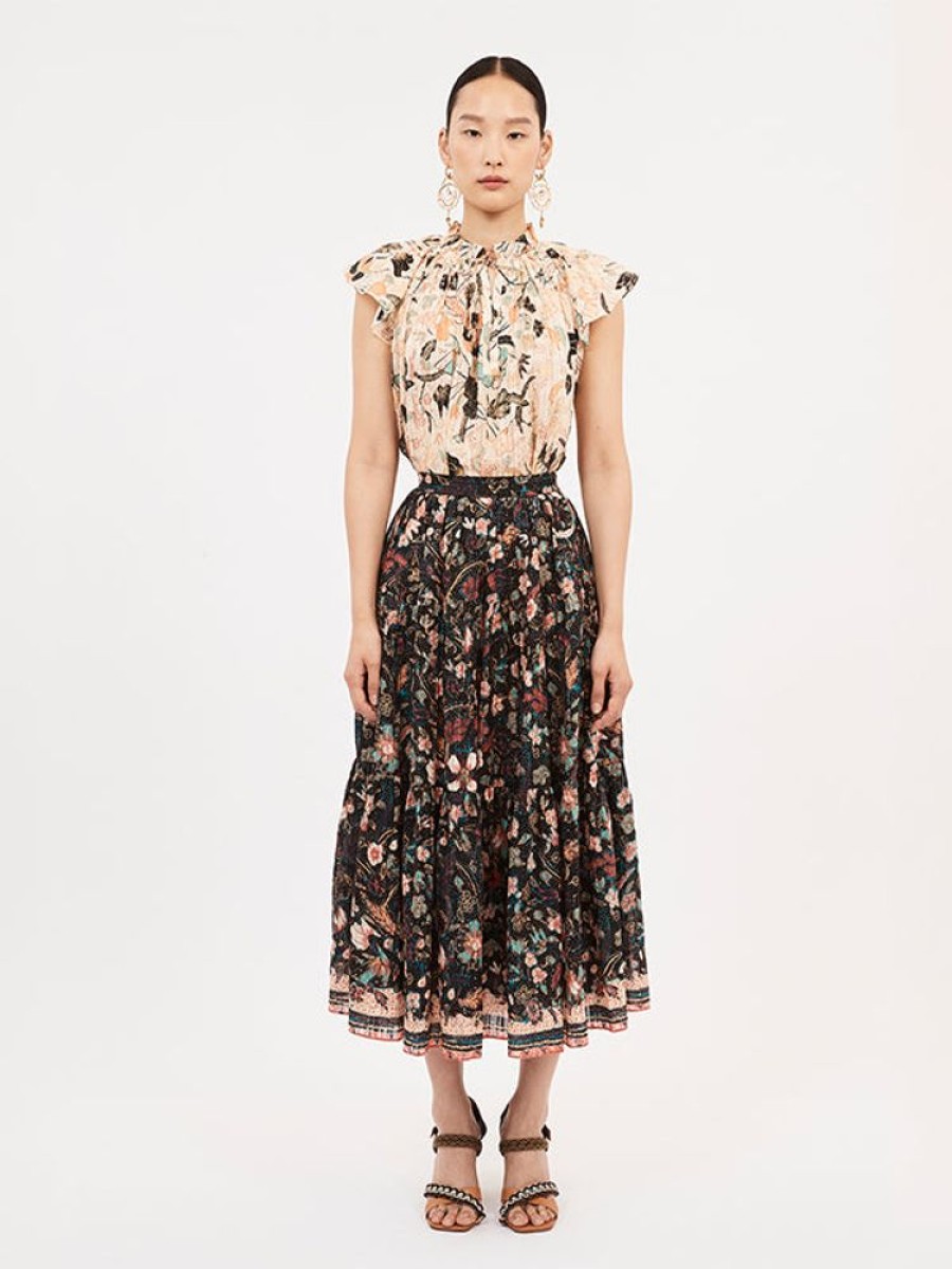 ULLA JOHNSON Cambrie Skirt In Obsidian Botanica