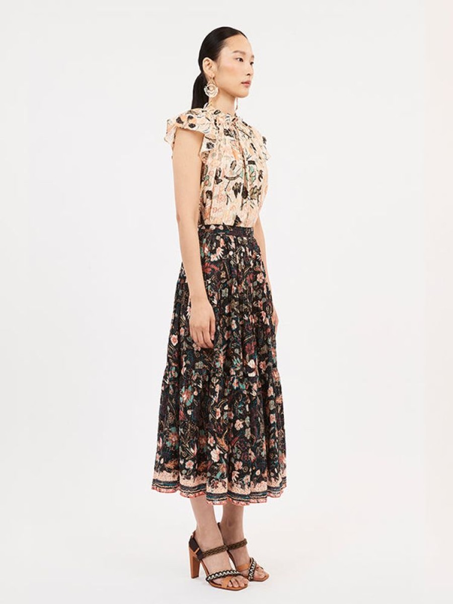 ULLA JOHNSON Cambrie Skirt In Obsidian Botanica