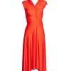 VICTORIA BECKHAM Cap Sleeve Draped Dress In Red